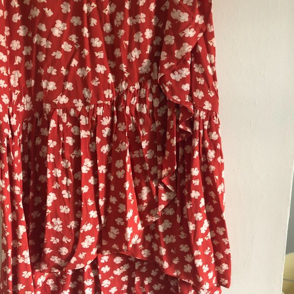 Madewell Red Midi Floral Skirt with Ruffle Detail - Picture 3 of 6